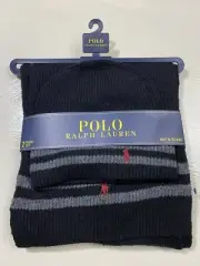 Polo Ralph Lauren Beanie Cap & Scarf 2- Piece Set Lambswool Blend Black NEW