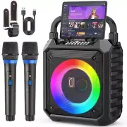 JYX Karaoke Machine with Two Wireless Microphones, Portable Speaker with LED ...