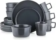 Stone Lain Coupe Stoneware Dinnerware Set, Service for 4, Gray Matte