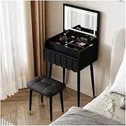 3-in-1 Vanity Set with Flip Top Mirror, Makeup Vanity Table Writing Desk Dressing Table Vanity Set with Cushioned Stool for Small Spaces(Black,50cm)