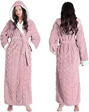 [Oksun] Women's Long Dressing Gown - Fluffy Soft with Hood Winter Sauna Gown Cosy and Warm