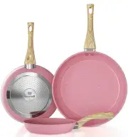 Frying Pan Nonstick Set, 8" & 9.5" & 11" Pink Egg Pan, Non Stick Fry Pan Set ...