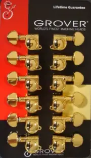 Grover 505G12 Mid-Size Roto-Grip Locking Rotomatic Tuners 6+6, Gold Finish