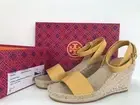 NIB Tory Burch Laurel 90mm Wedge Espadrille Sandals Leather Yellow New 7 8 8.5