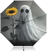 [PDZRMY] UV Protection Travel Umbrella Gothic Sunflower Spirit Compact for Rain and Sun - Auto Open and Close UPF 50+ Windproof Portable 46” Sun Umbrella for Women and Men