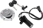 Ignition Switch Lock Kit, Universal Fuel Tank Cap Helmet Security Lock Aluminum Alloy Professional Ignition Switch Fuel Gas Cap Replacement for YZF R3 2015 to 2018