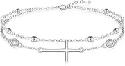 [Iringnier] Cross Anklets for Women Beaded Anklet Sideways Cross Layered Ankle Bracelet Sterling Silver 925 Dainty Lucky Ankle Bracelets