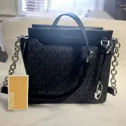Michael Kors Graham Small Messenger Shoulder Strap Crossbody Black Logo Leather