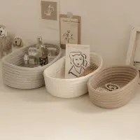 在飛比找momo購物網優惠-【zozo】日式編織收納籃-大(棉麻置物籃 化妝品收納籃 飾