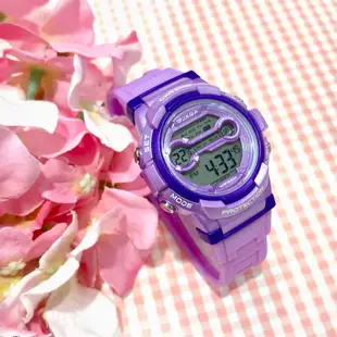 【JAGA 捷卡】色彩繽紛花漾年華多功能電子錶-紫 M1126-J 現代鐘錶