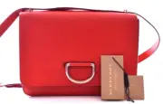 BURBERRY D Ring Red Grained Leather Medium Shoulder Crossbody Bag NWT (defect)