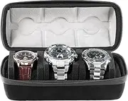 ProCase Watch Travel Case for Men Women, 3 Slot Watch Carry Case Roll Display Watch Box for Travel, Portable Hard Mens Watch Storage Holder Organizer With Soft Shockproof Pillow -3Slot, BlackGrey
