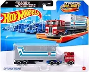 Hot Wheels Travk Fleet Transformers Prime Optimus 1:64 Scale Truck Toy with Trailer - Multi-Colour
