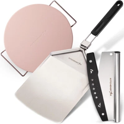 KitchenStar Stainless Steel Pizza Peel 12" with 10" Folding Handle + Pizza Cutte