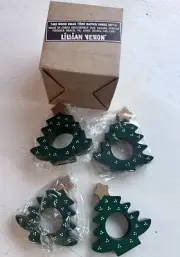 Vtg NOS Lillian Vernon Wooden Christmas Tree Napkin Rings Green Set of 4 Painted