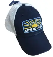 Life Is Good Baseball Cap Blue White Yellow Hat Logo Spellout Snap Back One Size