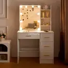 Dressing Table Set with Slide Mirror Makeup Vanity Desk 4 Drawers Bedroom