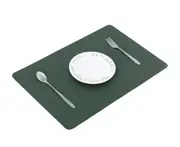 P08 2PCS Nordic Style Dark Green Leather Western Placemat Washable Fabric Placemats Heat Pad Dining Table Mat for Dining Table