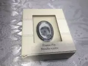 Vintage Hallmark Silver Plated Picture Photo Mini Frame Oval Brooch Pin