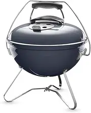 [weber] Smokey Joe Premium Charcoal Grill Barbeque, 37cm | Portable BBQ Grill with Tuck-N-Carry Lid Cover & Plated Steel Legs | Folding Outdoor Cooker | Porcelain-Enamelled Bowl - Slate Blue (1126804)