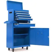 Bullet Pro 5 Drawer Tool Box Cabinet Chest Storage, with 1-Door Toolbox Garage Organiser Set, Blue