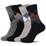 Men's 1 Pair Socks Running Socks Casual Socks Black Dark Green Color Argyle Vacation Sports Outdoor Daily Basic Medium Spring Fall Fashion Casual