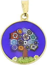[Glass Of Venice] GlassOfVenice Murano Glass Millefiori Pendant Tree of Life in Gold-Plated Frame 3/4"