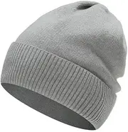 [Wabmipe] Winter Hat Double-Layer Cashmere Beanie. Oversized Unisex Warm Slouchy Cap Winter Knit Hat Winter Outdoor Cycling Hats Soft Warm Grey