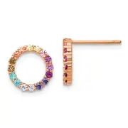 Sterling Silver Prizma Rose-Tone 14K Flash Rose Gold-Plated Colorful Cz Open Circle Post Earrings
