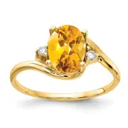 Solid 14k Yellow Gold 8x6mm Oval Simulated Citrine AA CZ Ring