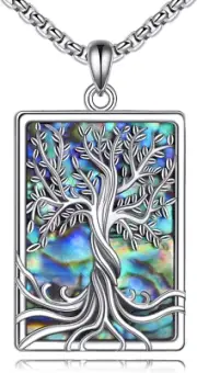 Rectangular Tree of Life Necklace Gift for Men Women 925 Sterling Silver Pendant