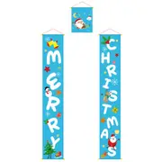Christmas Series Cartoon Print Couplet Set Cute Pattern Decor Curtain- Deep Sky Blue