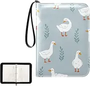 Cute White Gooses Leaves Trading Card Storage Binder 4 Pocket Card Folder 400 Cards Capacity Zip Binder
