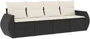 vidaXL Garden Sofa Set with Cushions - Black Modular Patio Lounge - PE Rattan Outdoor Furniture for Terrace, Deck, Garden - Washable Cream Cushions - Sturdy Steel Frame - Easy Assembly