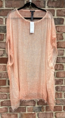 NWT Eileen Fisher Peach Linen Blend Poncho Chaftan Serape $188 One Size