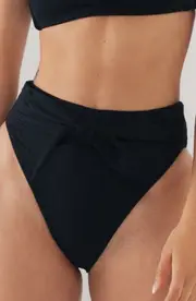 MONTCE Paula Rib Waist Tie Bikini Bottoms in Black Rib at Nordstrom, Size X-Large