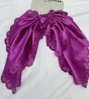 NEW Vintage Retro Pink 80's 90's Hair Clip Barrette Silky Fabric Scarf Eyelet