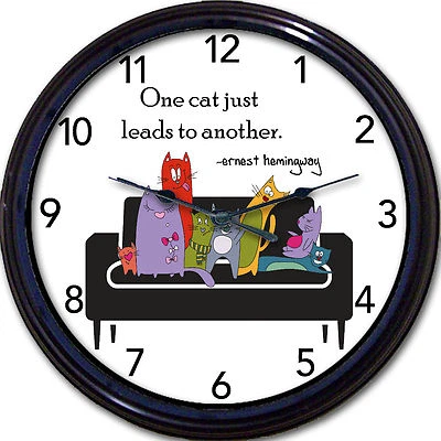 Cats kittens wall clock - One Cat Just Leads to Another cartoon feline Hemingway