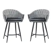 Set of 2 - Peak Fabric Bar Stool 65cm - Volcanic Ash