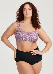 [Taking Shape] Taking Shape Wirefree Cotton Comfort Bra Size 20C in Purple Ditsy - Plus Size Women's Clothing Purple Ditsy