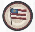 2 Braided Jute Round Placemat/Trivet/Swatch. PRIMITIVE STAR FLAG. Earth Rugs.10"