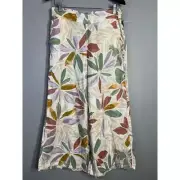 Nicole Miller New York Floral Linen Wide Leg Palazzo Pants Earth Tones Size L