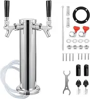 MRbrew Kegerator Tower Beer Tap Tower Dispenser Dual Faucet Beer Tower Draft Beer Dispenser Stainless Steel Keg Tap Tower 3'' Keg Tower Pre-assembled Line Beer Faucet Dispenser Kit For Home, Bar,Party