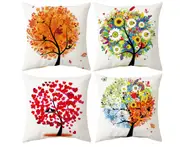 P13 4PCS Nordic Four Seasons Tree Printed Pillowcase Sofa Cushion Pillow Case Linen Cushion Home Decoration