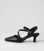 Django & Juliette Charissa Black Leather Heel Dress Shoes Womens
