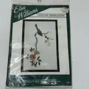 Elsa Williams Crewel Embroidery Kit Bird On Floral Branch Printed On Pure Linen