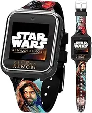 Accutime Star Wars OBI-Wan Kenobi Kids Smart Watch with Touchscreen, 10 Jedi Clock Faces, Selfie Camera, Games, Stopwatch, and Step Counter – Fits Wrists 5.5" to 8", Black, 40mm, Modern