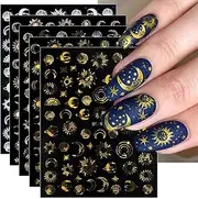 JMEOWIO 10 Sheets Moon Star Sun Nail Art Stickers Decals Self-Adhesive Pegatinas Uñas Colorful Rose Gold Nail Supplies Nail Art Design Decoration Accessories