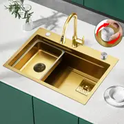 Smart Drainage Kitchen Sink Detachable Colander Top/Undermount Single Bowl Gold 680x450mm