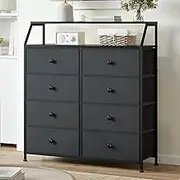 REAHOME Dresser for Bedroom with 8 Drawers, Black Tall Chest of Drawers with Shelf, 2Pcs Wooden Top, Large Storage Tower Organizer Unit for Closet, Living Room, Entryway